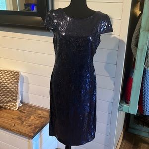Calvin Klein - TWILIGHT NAVY Sequins Cowl back Cocktail Party Dress size 10